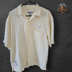 VINTAGE Urban tribe pale yellow w/ golf embroidery short sleeves shirt